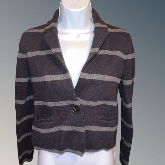 Loft Navy & Gray Strip Knit Waist Jacket Size Small - Picture 2 of 7